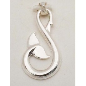 RARD1021PS Sterling Silver Large Whale Tail  Fish Hook Pendant